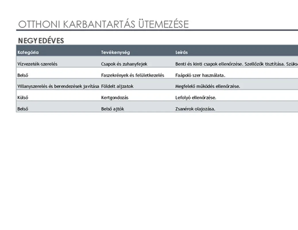 Otthoni karbantartás ütemezése és feladatlistája modern simple