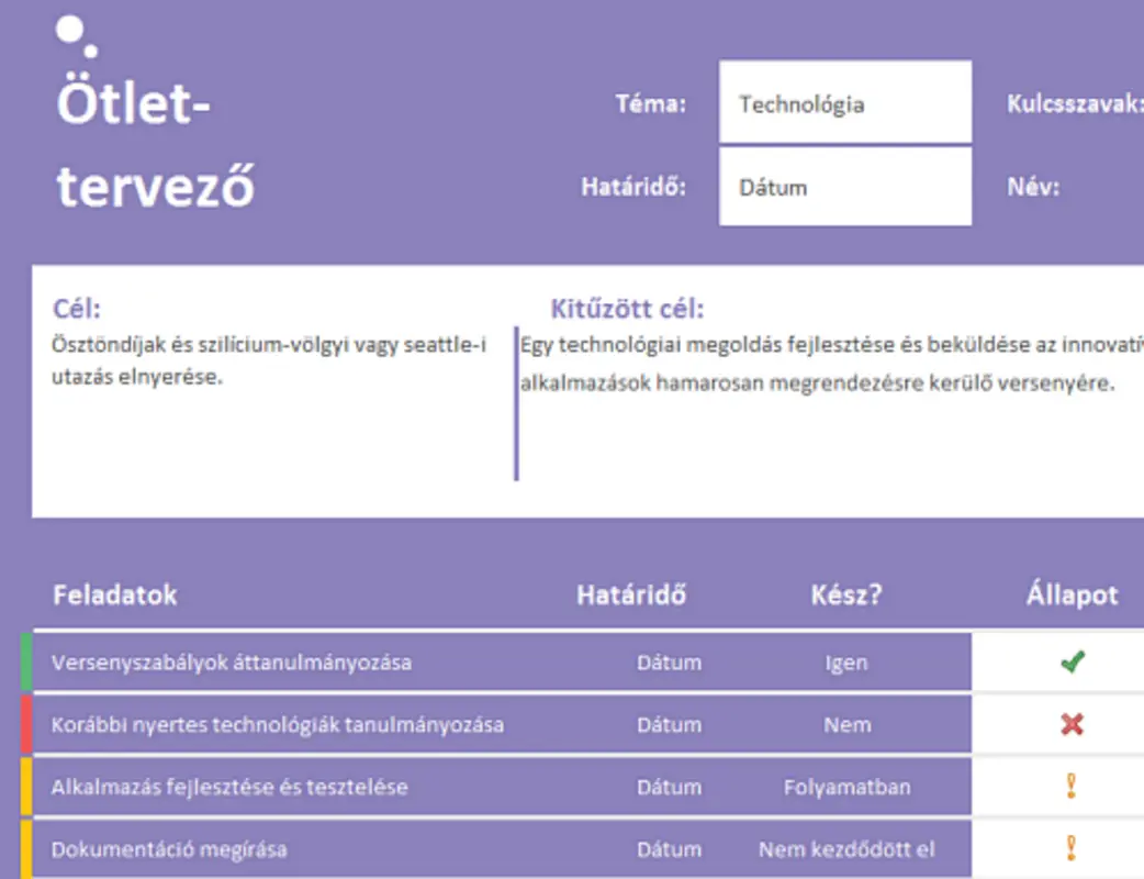 Ötlettervező (feladatok) purple modern-simple