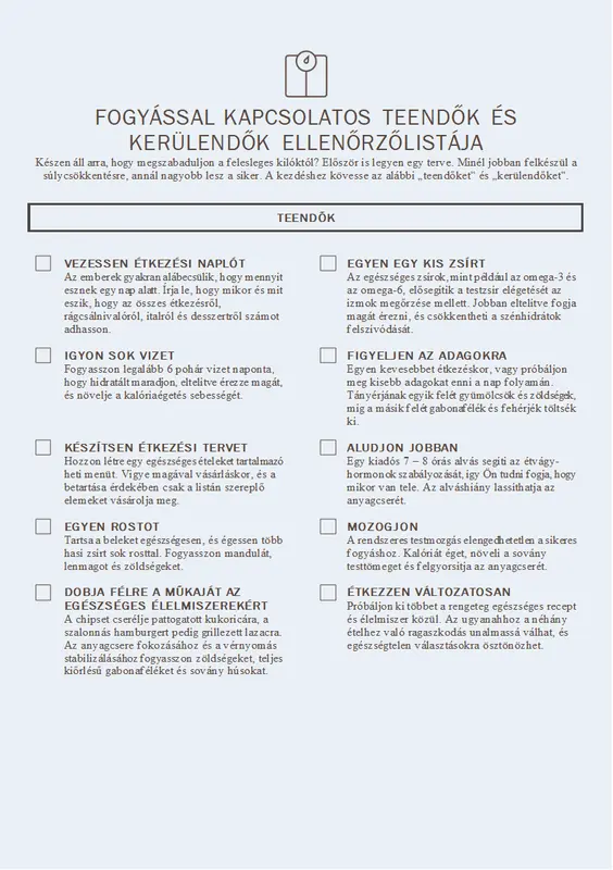 Fogyással kapcsolatos teendők és kerülendők ellenőrzőlistája modern-simple
