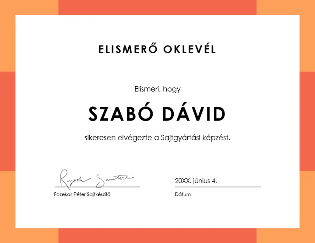 Színes szalagos elismerő oklevél