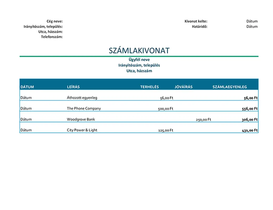 Számlakivonat modern simple