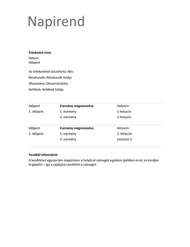 Értekezlet napirendje