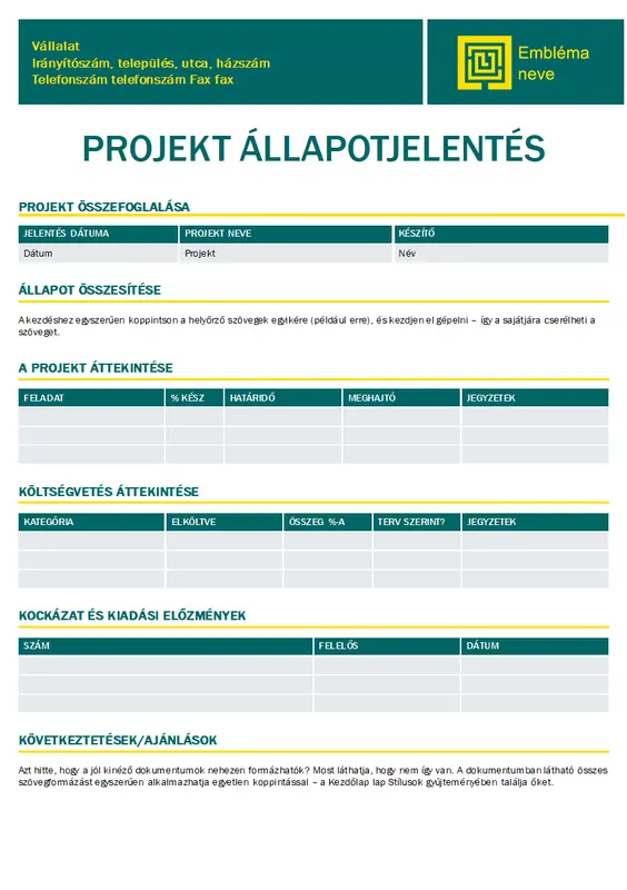 Projektállapot-jelentés modern simple