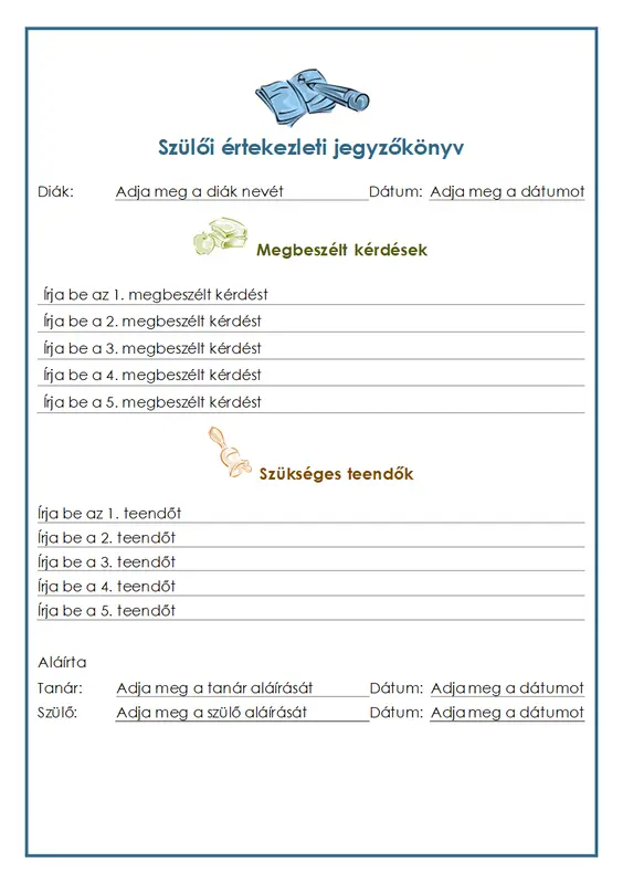 Szülői értekezlet jegyzőkönyv