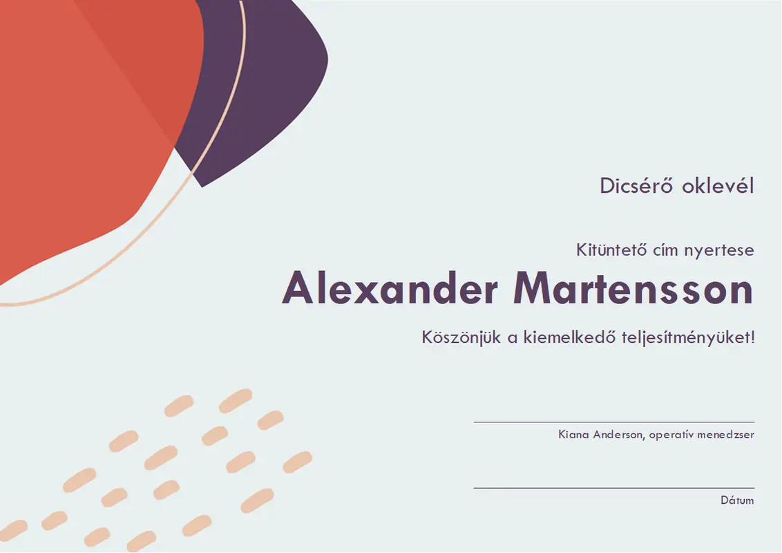 Dicsérő oklevél adminisztrációs szakembernek organic-simple