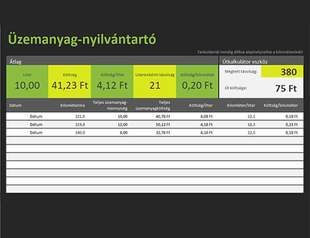 Üzemanyag-nyilvántartó modern simple