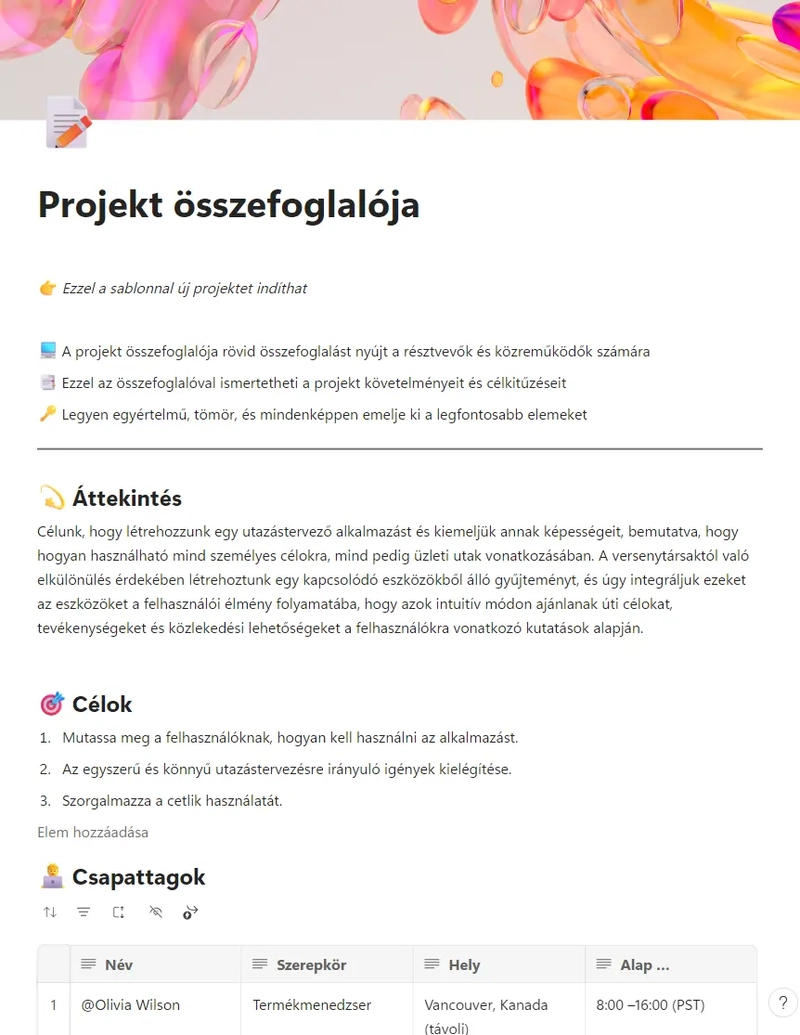 Projekt összefoglalója