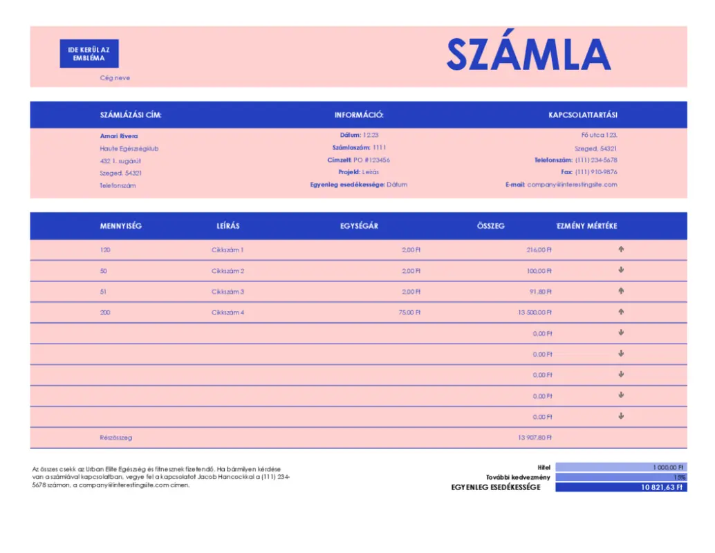 Kisvállalati értékesítési számla pink modern simple