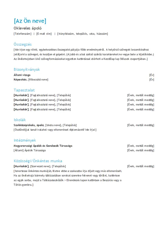 Önéletrajz (időrendi)