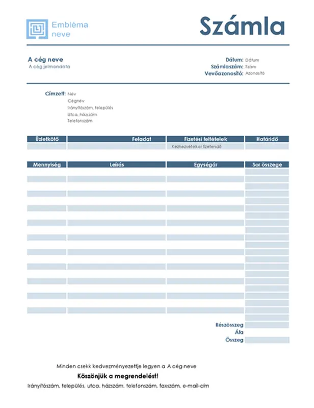 Szolgáltatásszámla (egyszerű kék arculat) blue modern-simple