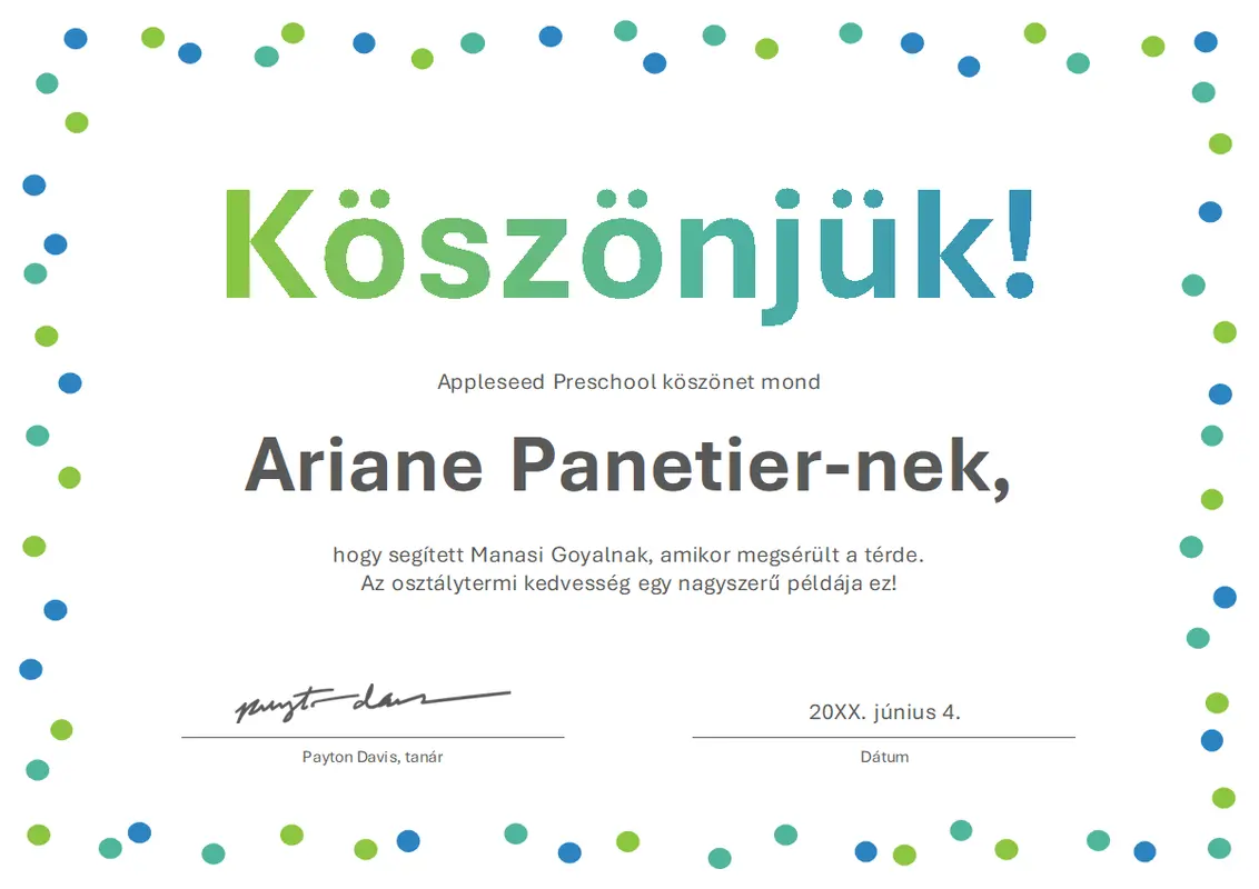 Köszönő oklevél konfettivel  modern-simple