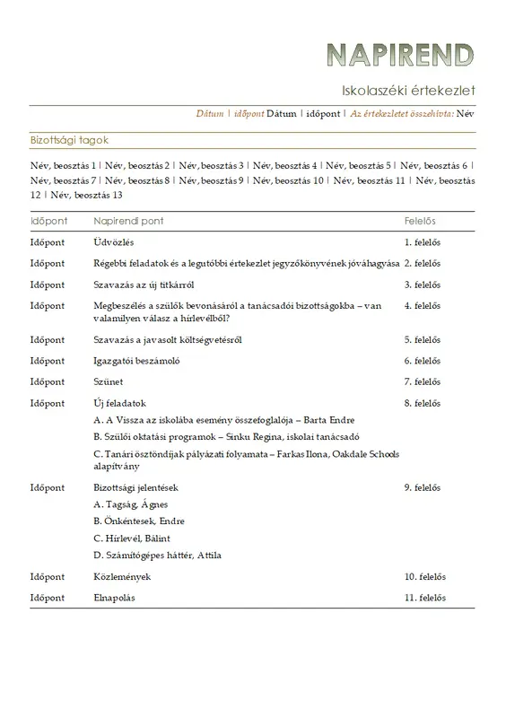 Iskolaszéki napirend modern simple