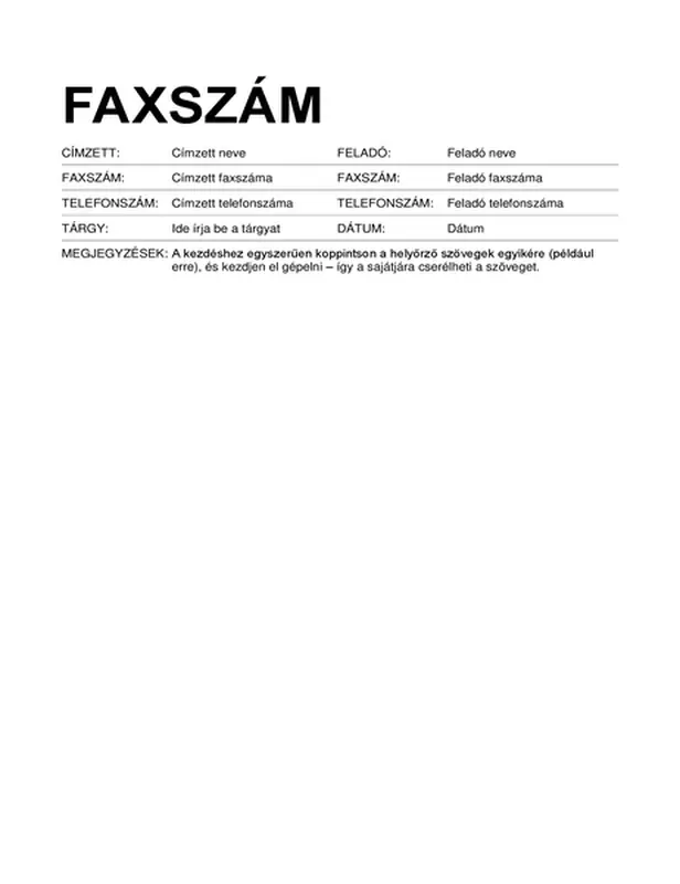 Faxfedőlap (szabványos formátumú)