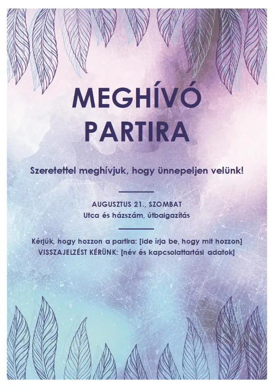 Partira meghívó szórólap purple organic-boho