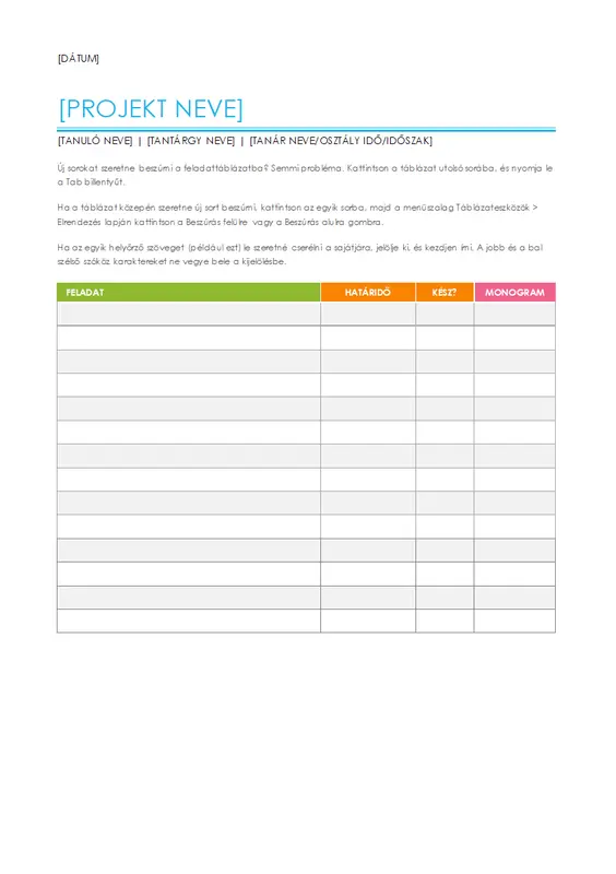 Feladatlista projekthez