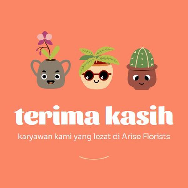 Kartu terima kasih untuk karyawan orange bright,simple,plants,cute,fun,graphic