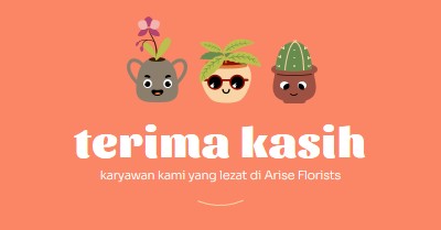 Kartu terima kasih untuk karyawan orange bright,simple,plants,cute,fun,graphic