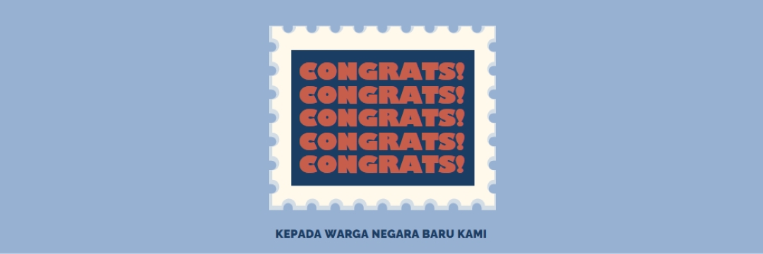 Selamat kepada warga negara baru kami blue modern-simple