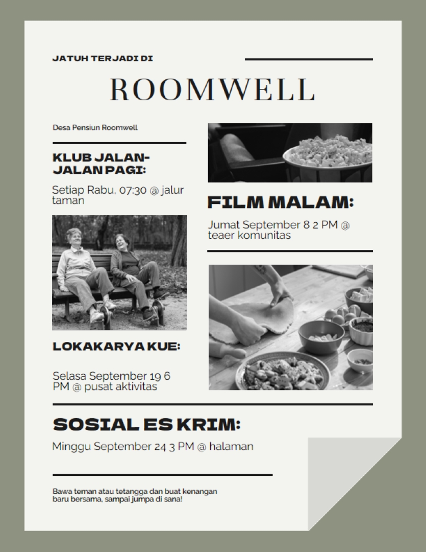 Selebaran acara tebal klasik green vintage,retro,newspaper,editorial,informative