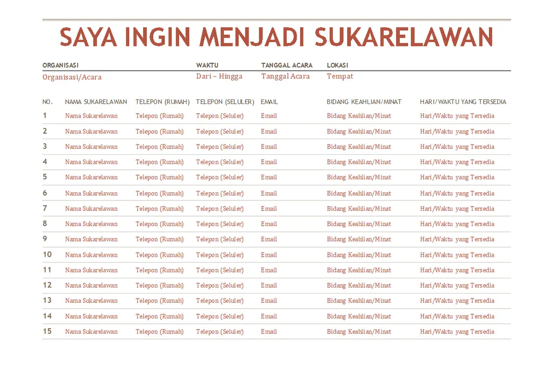Lembar pendaftaran sukarelawan