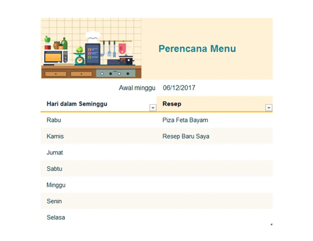 Perencana Menu Mingguan  modern simple