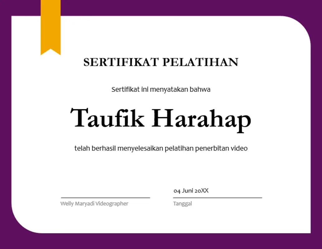 Sertifikat pelatihan purple modern-simple