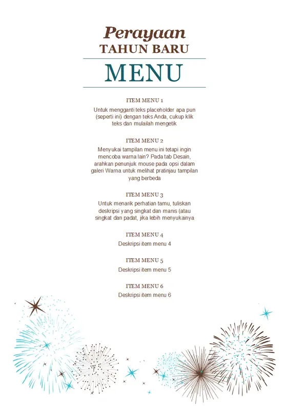 Menu pesta Tahun Baru modern-simple