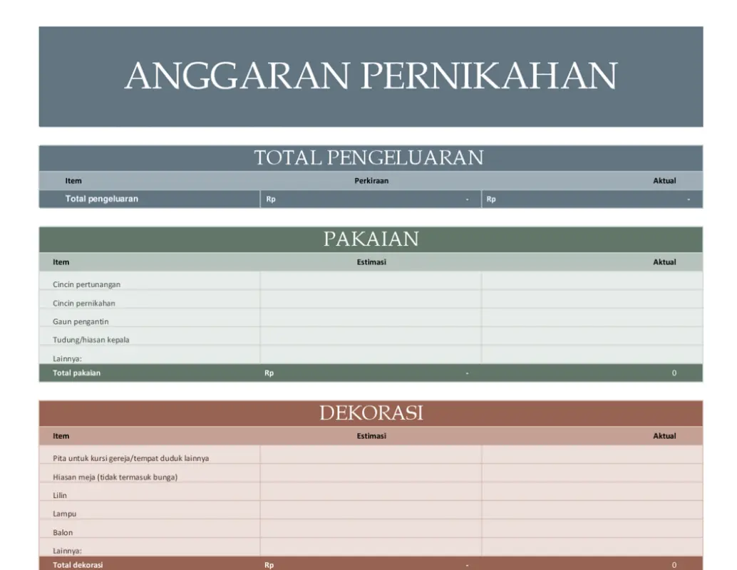 Perencana anggaran pernikahan modern simple