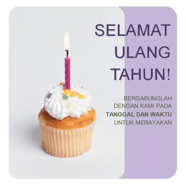 Selebaran undangan ulang tahun (dengan gambar cupcake) purple modern-simple