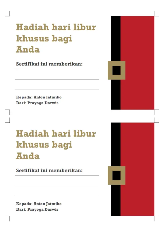 Sertifikat hadian liburan red modern-simple