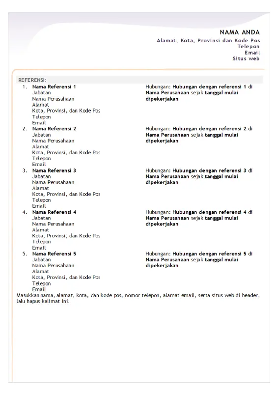 Lembar referensi resume pegawai junior modern-simple