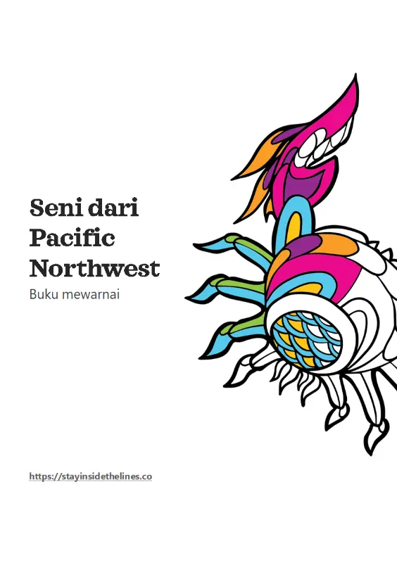 Seni dari buku mewarnai Pacific Northwest whimsical line