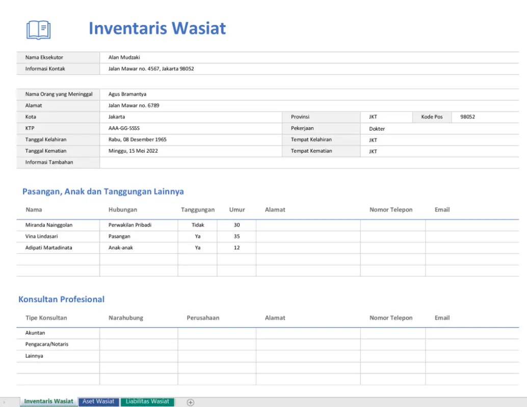 inventaris surat wasiat modern simple