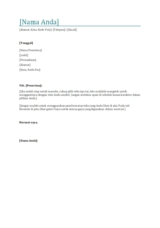 Surat lamaran kerja (biru) modern simple