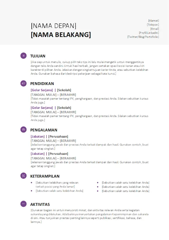 Resume Pelajar (Desain modern) white modern simple