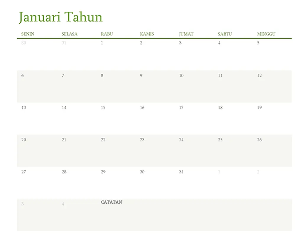 Kalender semua tahun (1 bulan per tab)