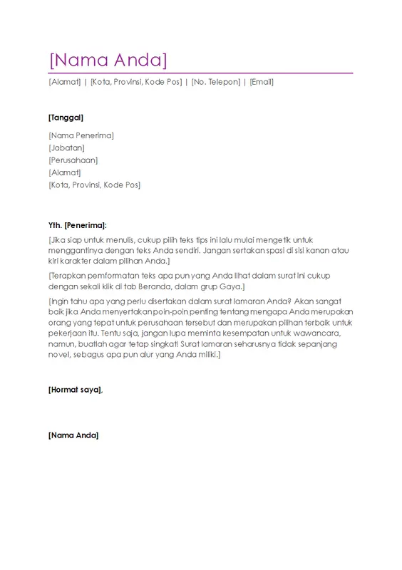 Surat lamaran kerja resume (ungu)