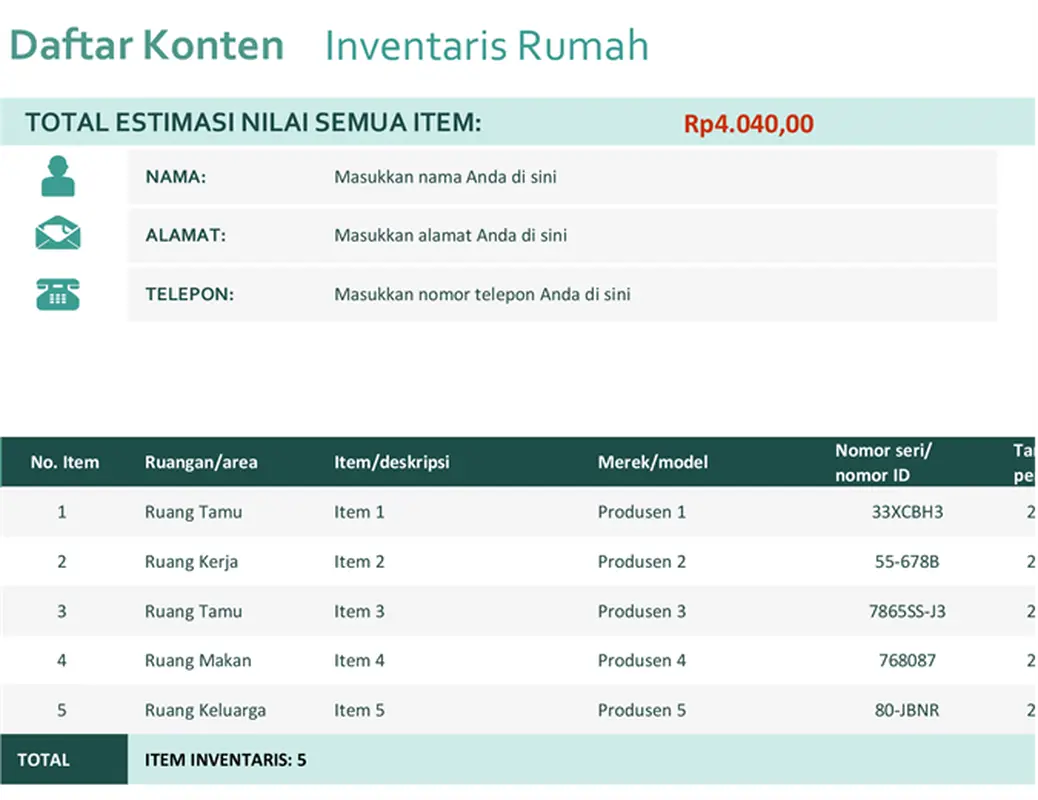 Inventaris rumah modern simple