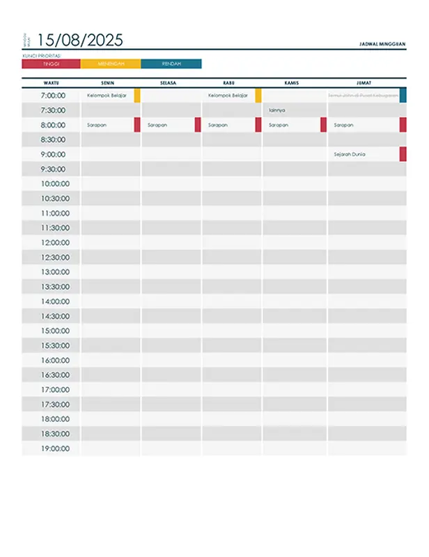 Jadwal kuliah mingguan modern-simple
