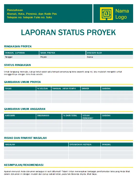 Laporan status proyek green modern simple