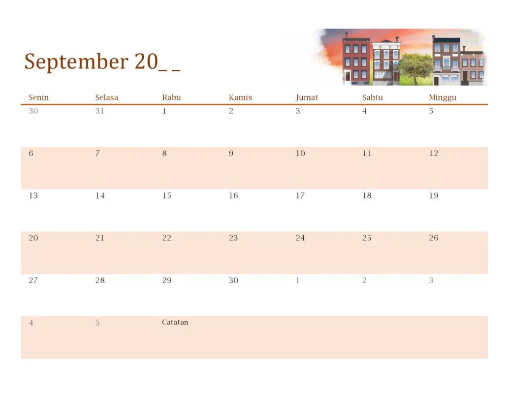 Kalender semua tahun dengan ilustrasi musim modern-simple