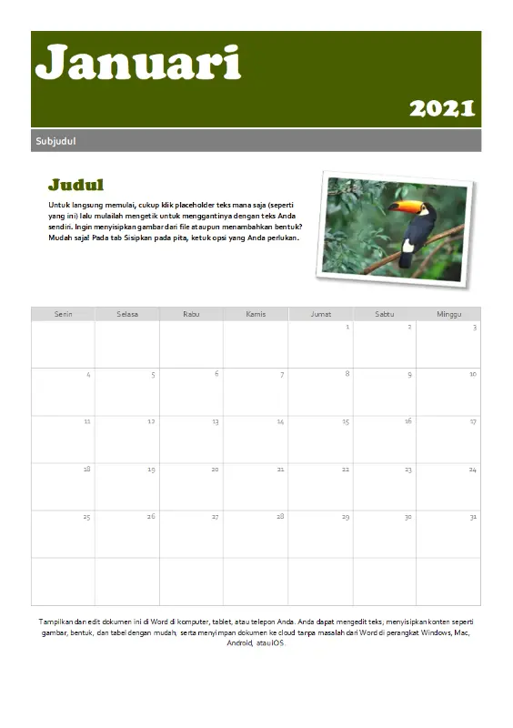 Kalender snapshot green modern-simple