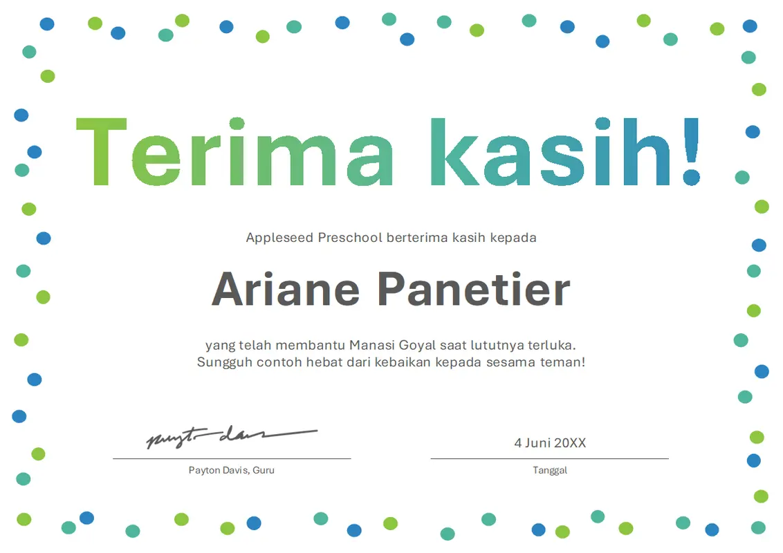 Sertifikat terima kasih konfeti  modern-simple