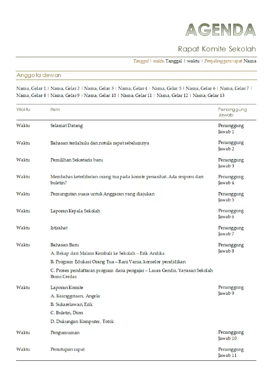 Agenda Komite Sekolah (PTA) yellow modern simple