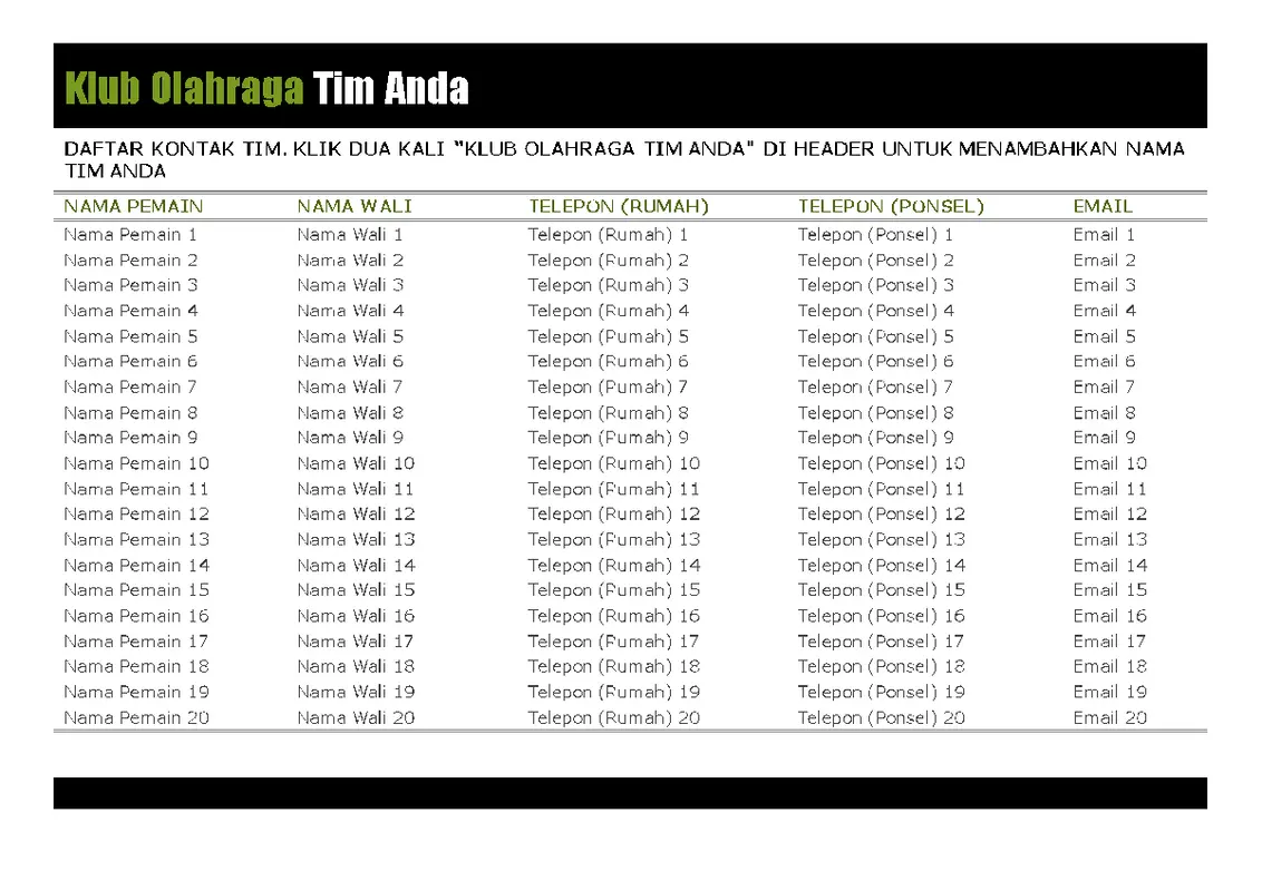 Daftar kontak untuk olahraga pemuda