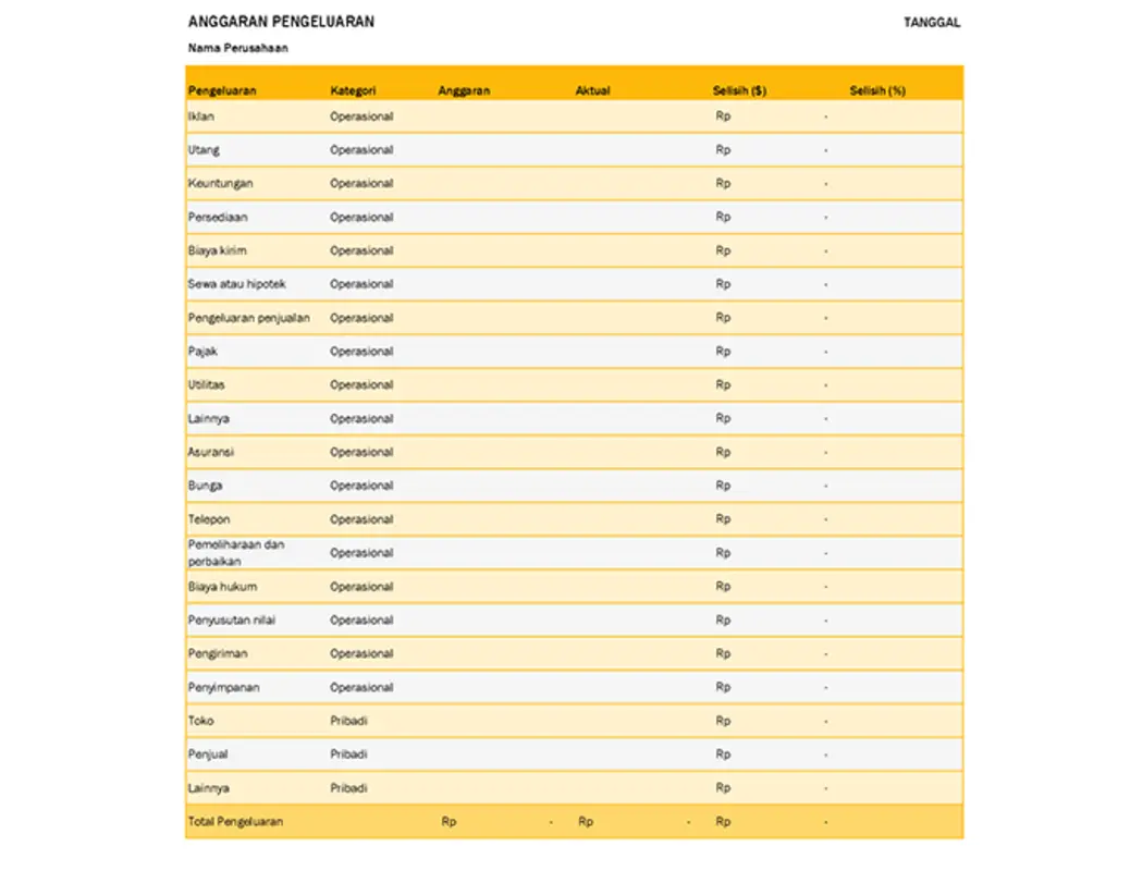 Anggaran pengeluaran yellow modern simple