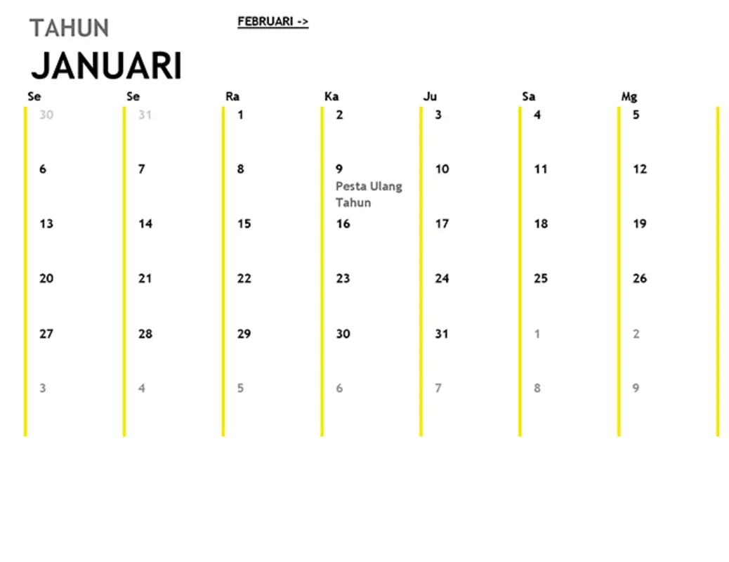 Kalender 12 Bulan yellow modern-simple