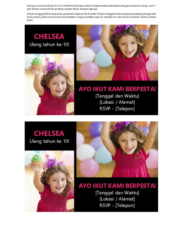 Kartu pos undangan pesta ulang tahun