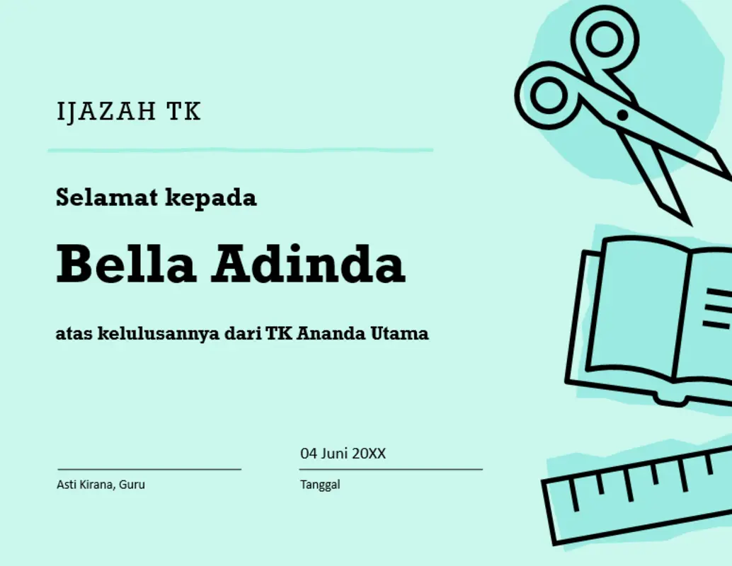 Sertifikat ijazah TK blue modern bold