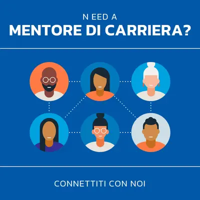 Hai bisogno di un mentore di carriera? blue simple,clean,illustration,circles,bold,graphic